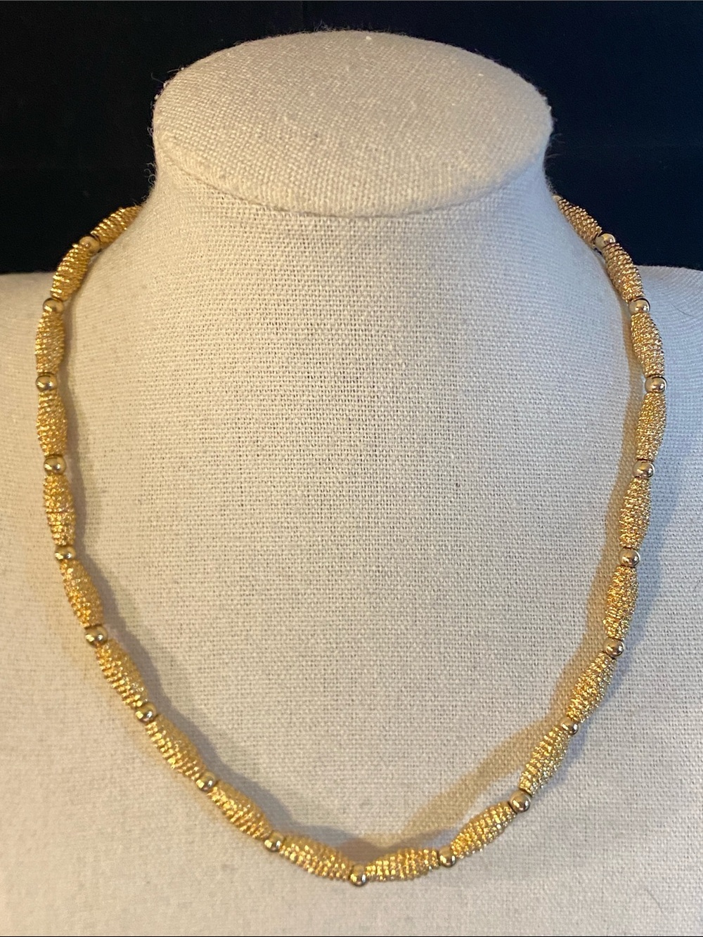 Napier Gold Tone Textured Bead Necklace & Double Wrap Bracelet 16-18”